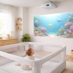 assurez la sécurité de votre bébé avec le vidéoprojecteur epson sans câbles dangereux, une installation propre et sécurisée pour un environnement serein.