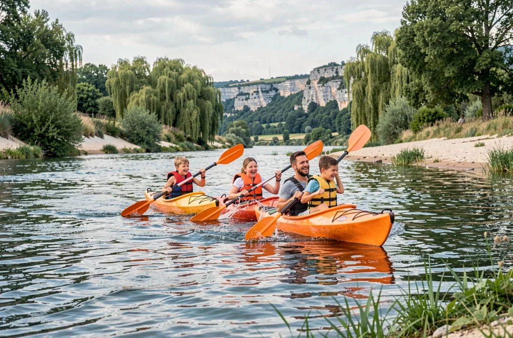 Une famille fait du kayak sur la Loire avec Loisirs Loire Valley