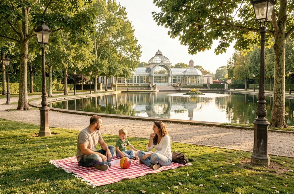 Une famille pique-nique au bord du lac du Parc de la Gloriette à Tours